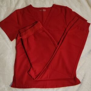 Mandala Red Scrub Set - V-Neck Top & Jogger Pants